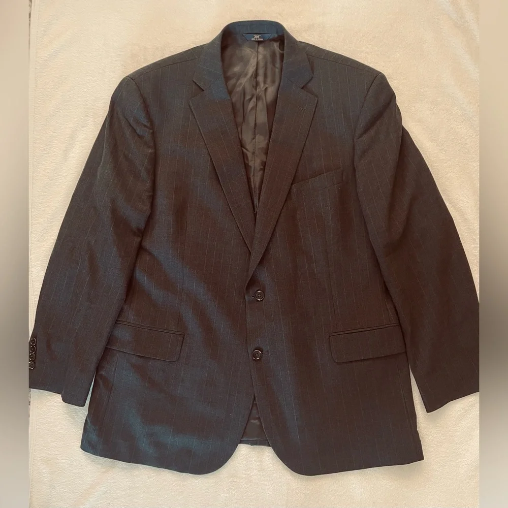 Brooks Brothers 346 Men Suit Jacket 48L Stretch Fit Black Wool Blend Pinstripe
